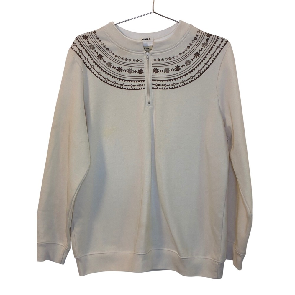 Blair Womens Cream Quarter Zip Sweatshirt Fair Isle Print Cotton Blend Size M